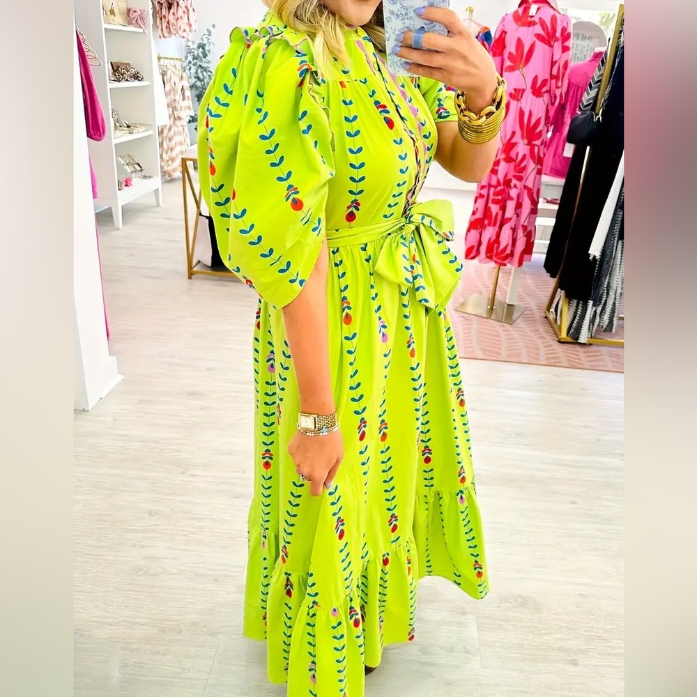 NEW Vibrant Green Patterned Dress‎ - Picture 3 of 6